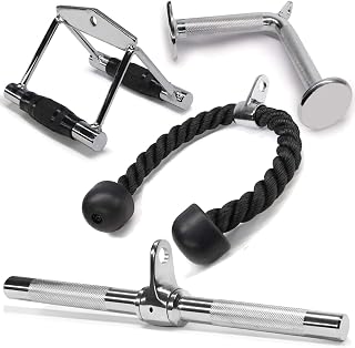 Yes4All Cable Attachment, Double D Handle, Single D Handle, Straight Bar, V-Shaped Press-Down Bar, Tricep Rope Pull-Down Bar, Gym Cable Attachment for Strength Training, Home Gym, Exercise