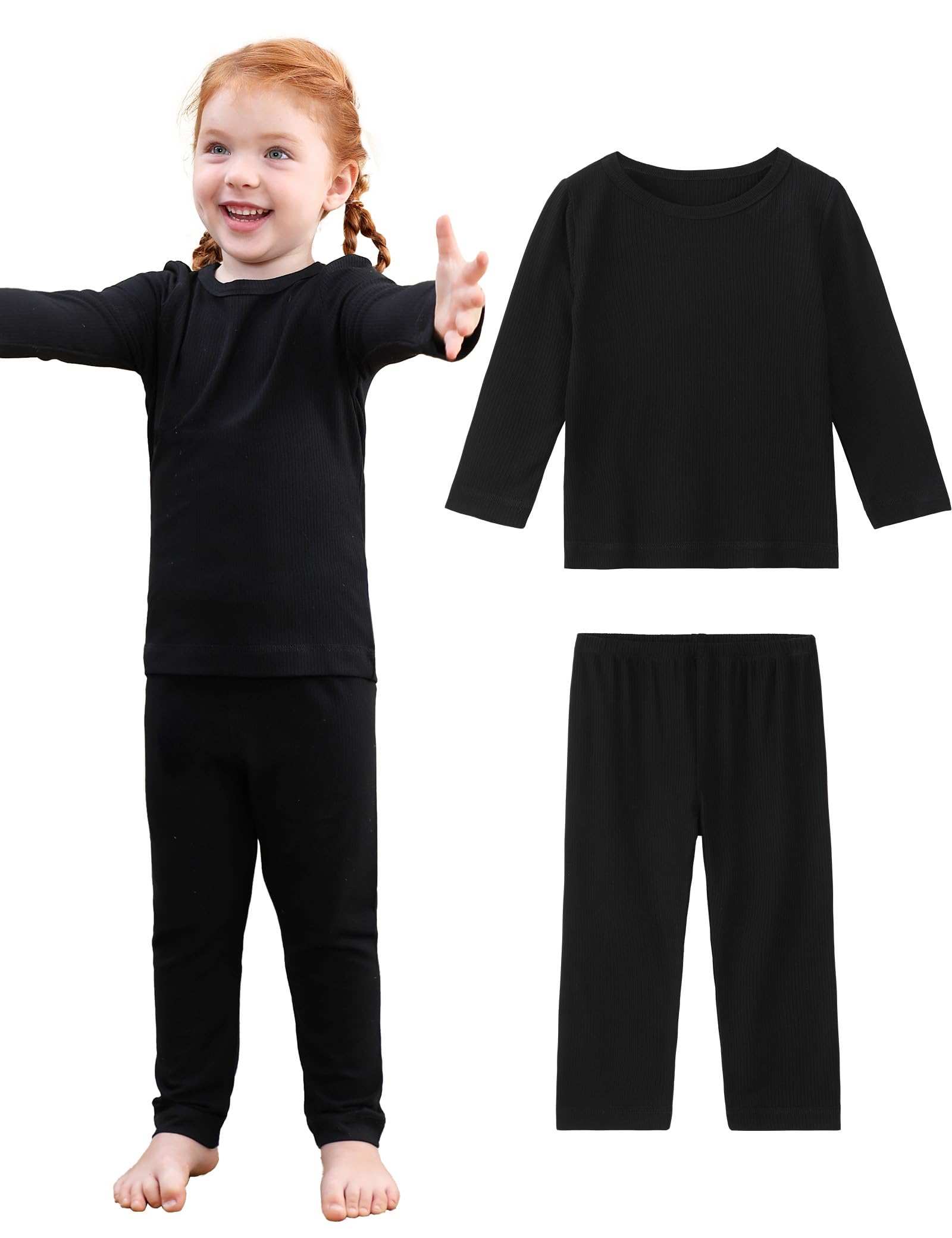 DIPUG Toddler Pajamas Long Sleeve Pajama Set for Kids Girls Pjs Boys Solid Soft 