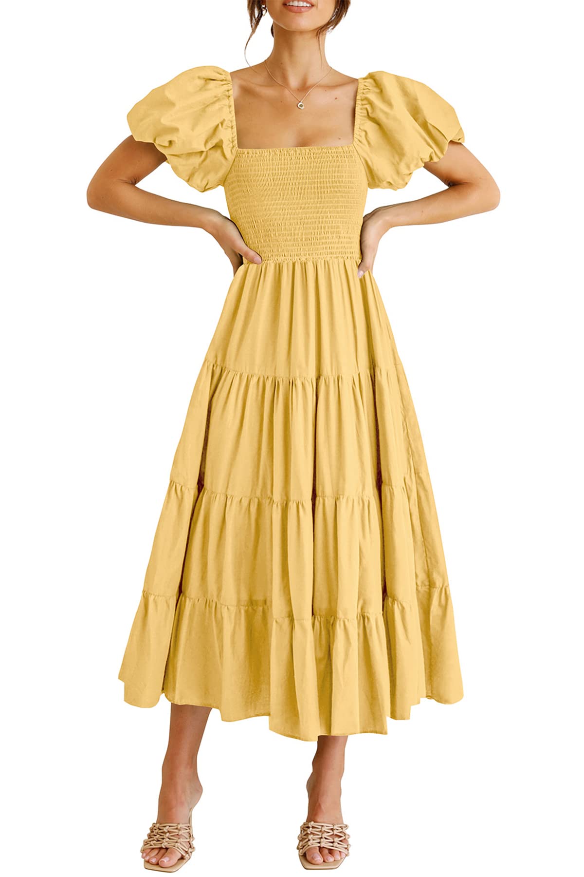 PRETTYGARDEN レディース スモックミディウェディングゲストドレス