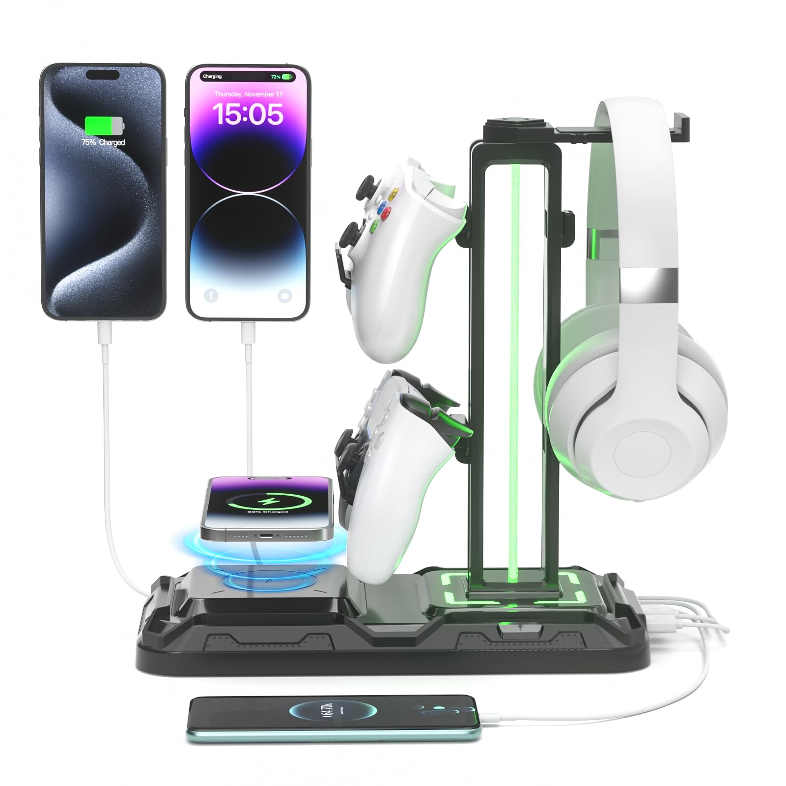 KDD Headphone & Controller Stand with Wireless Charging - Rotatable Headset Stan
