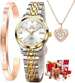 OLEVS Automatic Watches for Women Skeleton Starry Sky Silver Rose Gold Mechanical Luxury Business Dress Luminous Diamond Waterproof Wristwatches