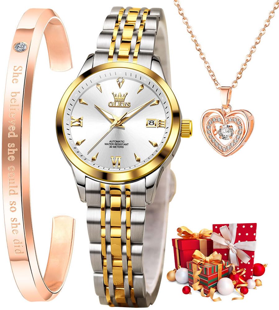 OLEVS Automatic Watches for Women Skeleton Starry Sky Silver Rose Gold Mechanica