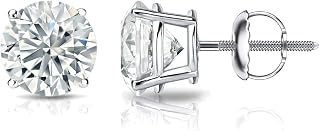 1/4 to 2 Carat Lab Grown Diamond Round Stud Earrings in 14k Gold (E-F, SI1-SI2, cttw), 4-Prong Basket Screw Back by Diamond Wish