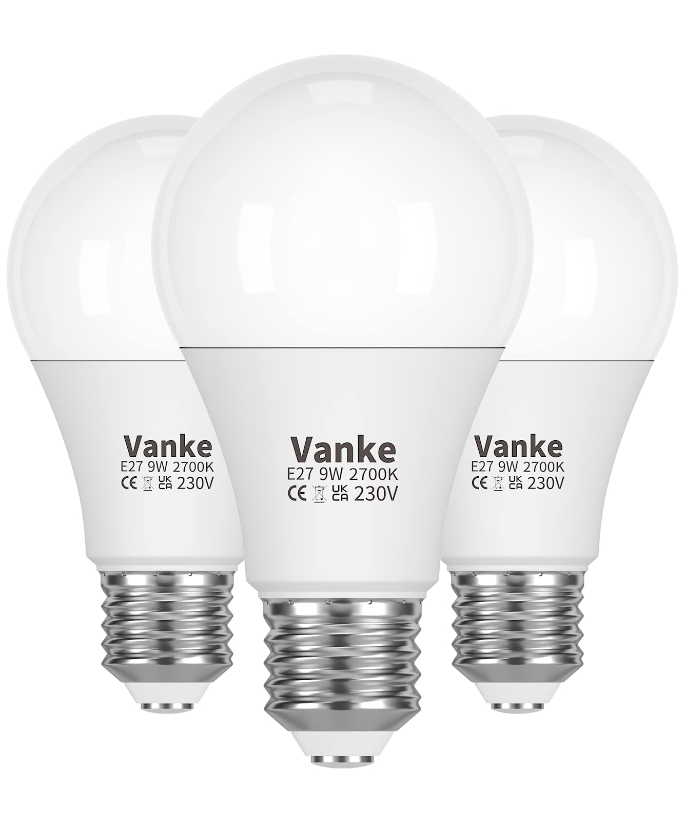 Vanke E27 Screw Bulb, 9W(60W Equivalent), Warm White 2700K, Pack of 3 | ES A60 L
