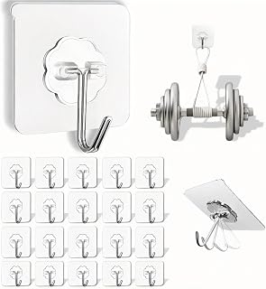 20 Pack Heavy Duty Self Adhesive Hooks, Clear