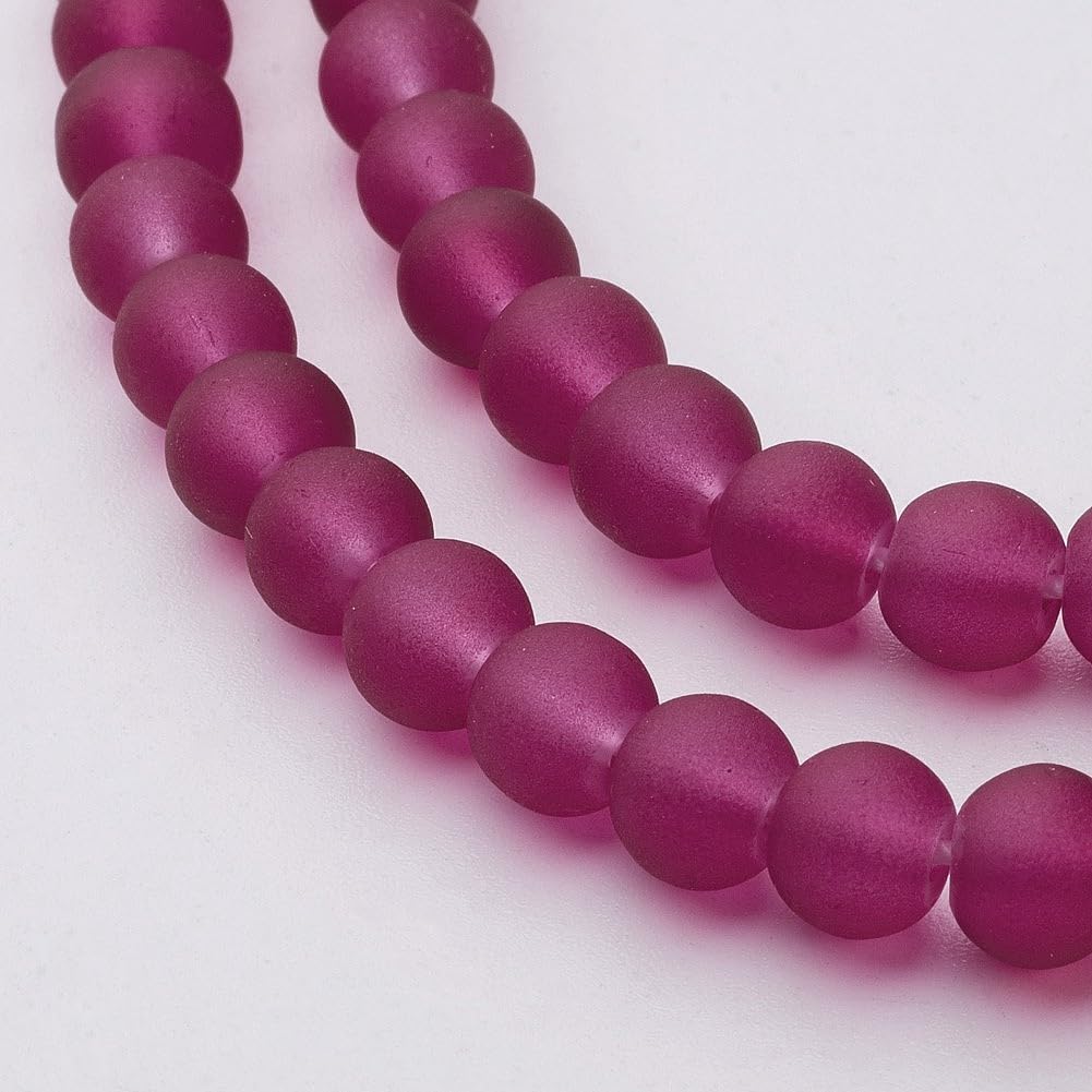140pcs 6mm Frosted Glass Round Beads for Jewelry Making, Matte Glass Spacer Bead