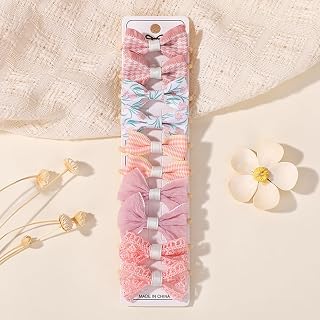 10Pcs Hair Bows with Bows 1.6 Inch Small Elastic Hair Bows Ponytail Holder Soft Fabric Flower Bows Rubber Hair Bands for Women and Juniors (10PCS-N)
