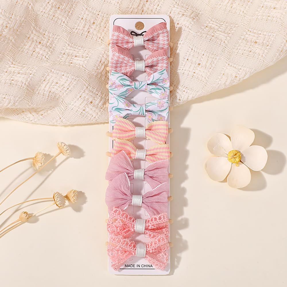 10Pcs Hair Bows with Bows 1.6 Inch Small Elastic Hair Bows Ponytail Holder Soft 