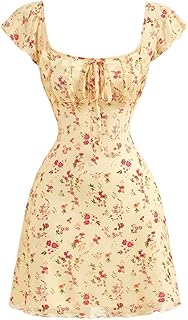 SOLY HUX Women's Coquette Babydoll Vintage Style A-Line Floral Mini Dress