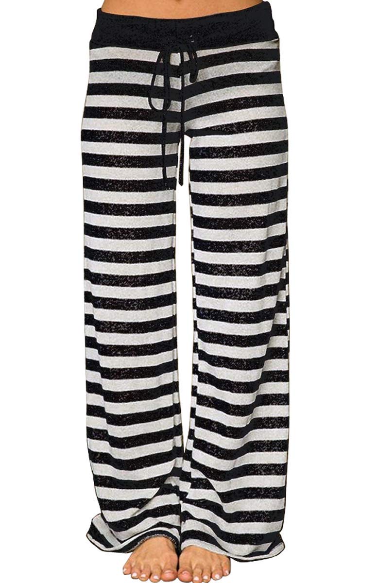 iniber Women's Floral Wide Leg Pajama Pants Casual Yoga Palazzo Drawstring Loose