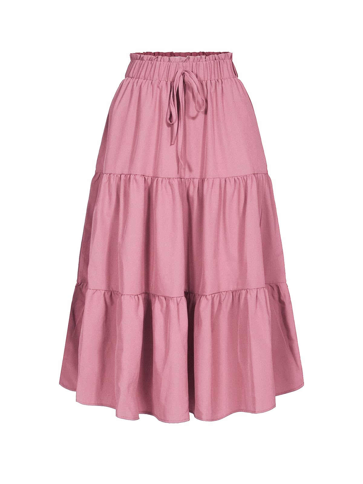 MSLG Women's High Elastic Waist Midi Skirt Casual Summer Trendy Tie Front Flowy 