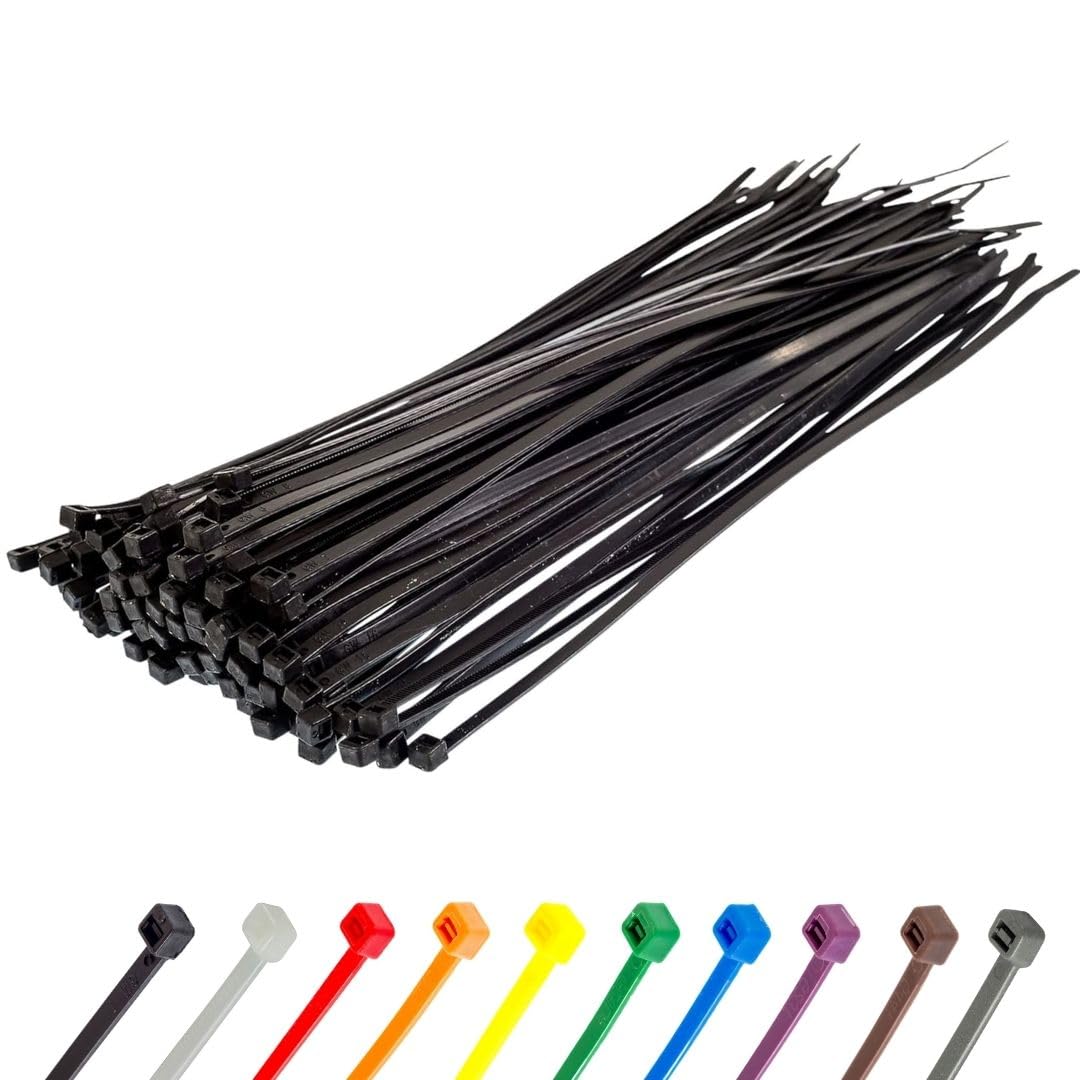 Gocableties Black Cable Ties, 300mm x 3.6mm, Pack of 100, 12" Premium Nylon Zip 