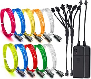 Aria EL Wire Neon Lights Kit 2 Pack 8 Colors with Battery Box for Parties, Blacklight Run, Easter, Halloween DIY Decoration, 5 by 1-Meter, Red Blue Green Pink White Lemon Green Yellow Orange (RGB)