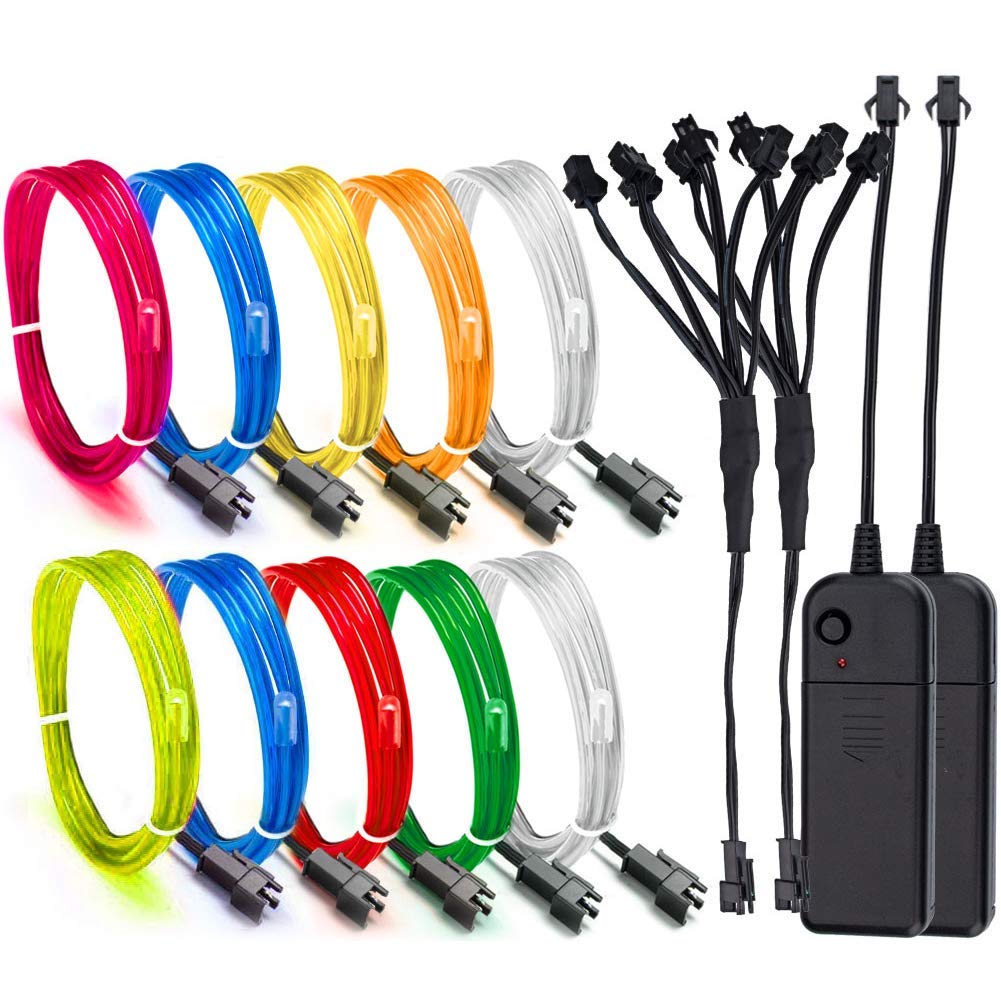 Aria EL Wire Neon Lights Kit 2 Pack 8 Colors with Battery Box for Parties, Black