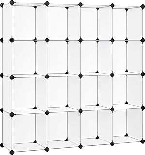 SONGMICS 16 Cube Storage Organizer，Plastic stackable cube shelf | DIY Closet Cabinet, Shelving, for Bedroom, Living Room, Cloud White, DAMION Collection ULPC44L