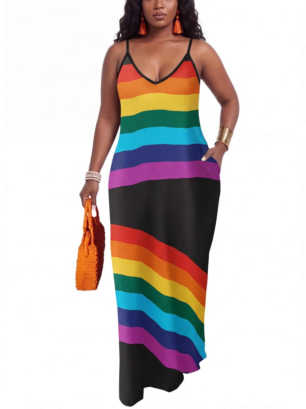 PerZeal Women's Summer V Neck Maxi Dress with Pockets