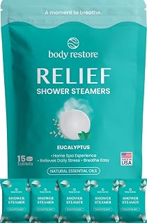 Body Restore Shower Steamers Aromatherapy 15 Pack - Mothers Day Gifts for Mom, Grandma, Birthday Gift for Dad, Daughter, Best Friend, Travel Essentials, Stress Relief, Self Care - Eucalyptus