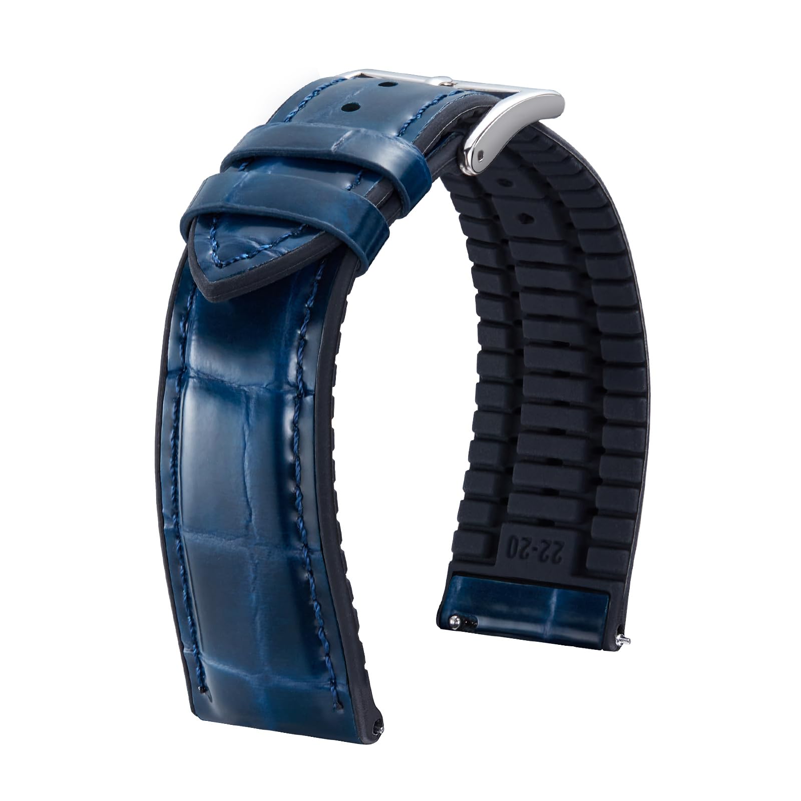 BINLUN Alligator Pattern Leather Watch Strap and Silicone Hybrid Replacement Qui