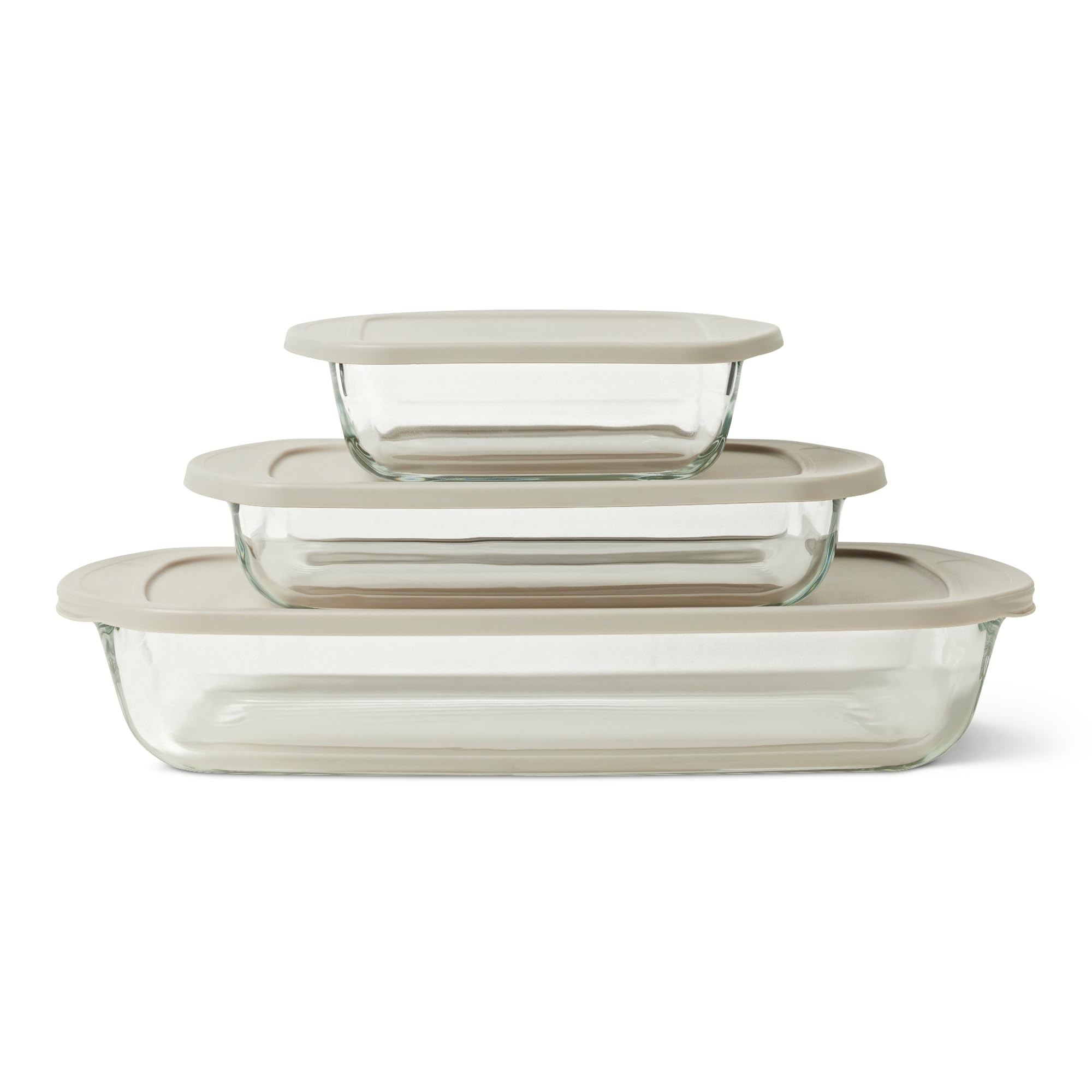 Amazon Basics Glass Baking Dishes with BPA-Free Lids, 6-Piece Bakeware Set, Boro