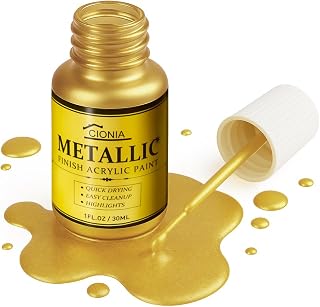 CIONIA Gold Paint Metallic Acrylic, Gold Leaf Touch-Up Paint for Wood, Metal, Arts & Crafts, Home & Wall Decor - Water-Based, Non-Toxic, Odorless, Non-Fading Formula for Long-Lasting Brilliance(1 Fl Oz,Antique GoldColor)