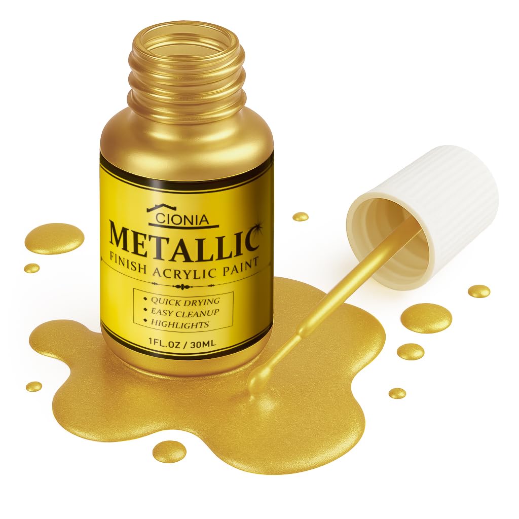CIONIA Gold Paint Metallic Acrylic, Gold Leaf Touch-Up Paint for Wood, Metal, Ar