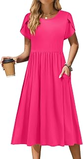 Zeagoo Women's Summer Short Sleeve Dresses with Pockets Casual A Line Swing Loose Floral T-Shirt Dress Beach Dress