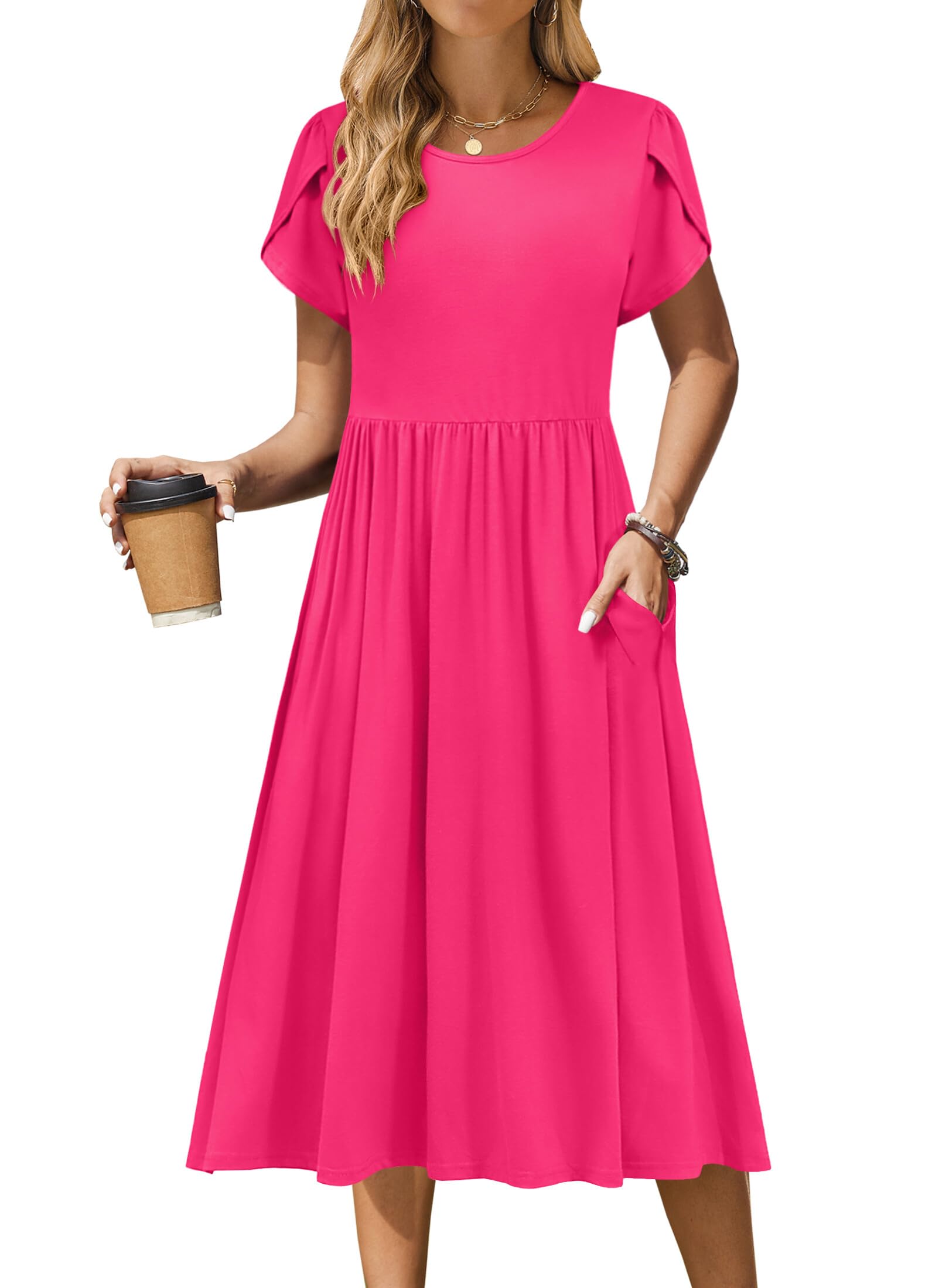 Zeagoo Women's Summer Short Sleeve Dresses with Pockets Casual A Line Swing Loos