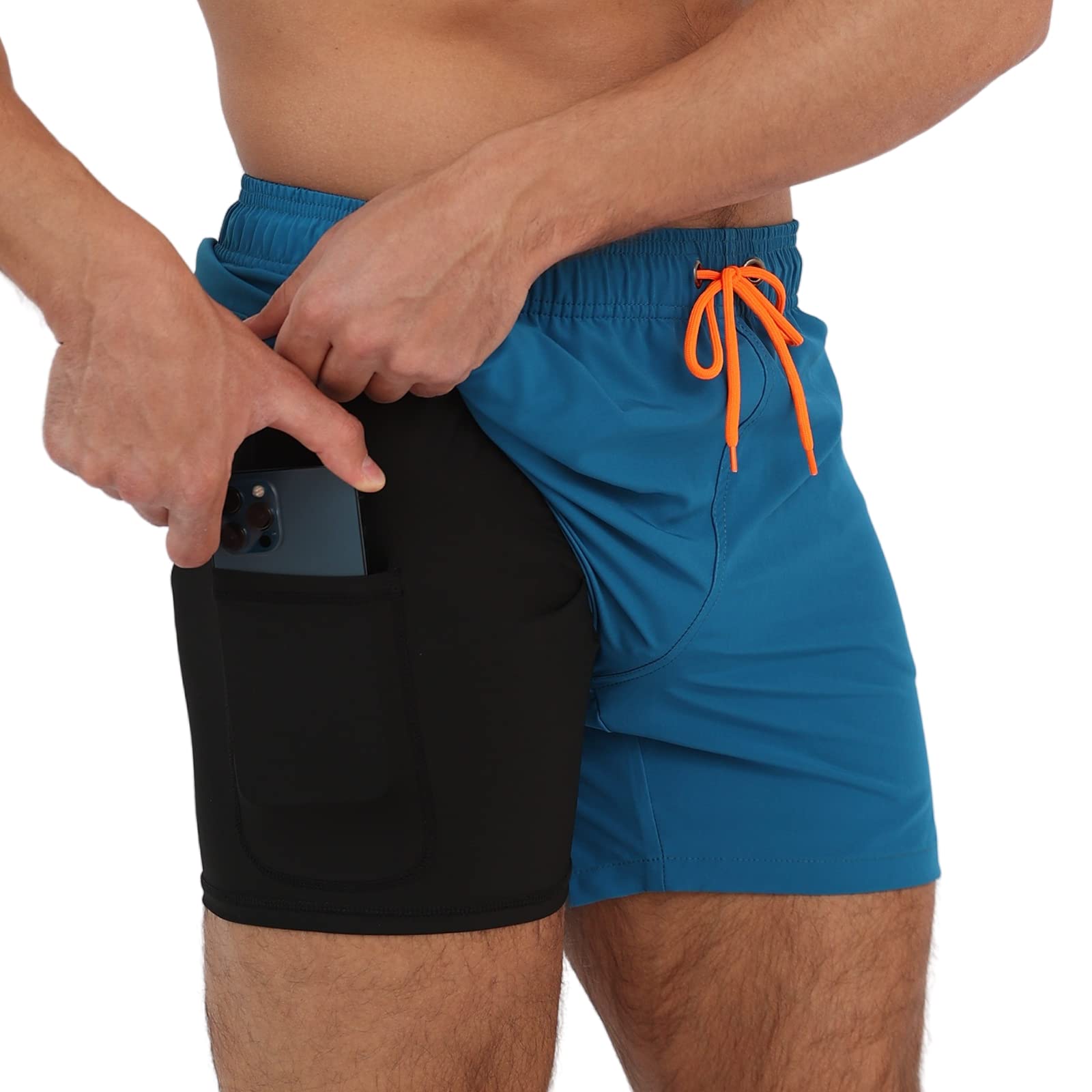 Arcweg Men's Swim Trunks Compression Lining 2 in 1 Quick Dry Short Liner Elastic