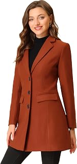 Allegra K Women's Single Breasted Peacoat Work A-line Winter Overcoat