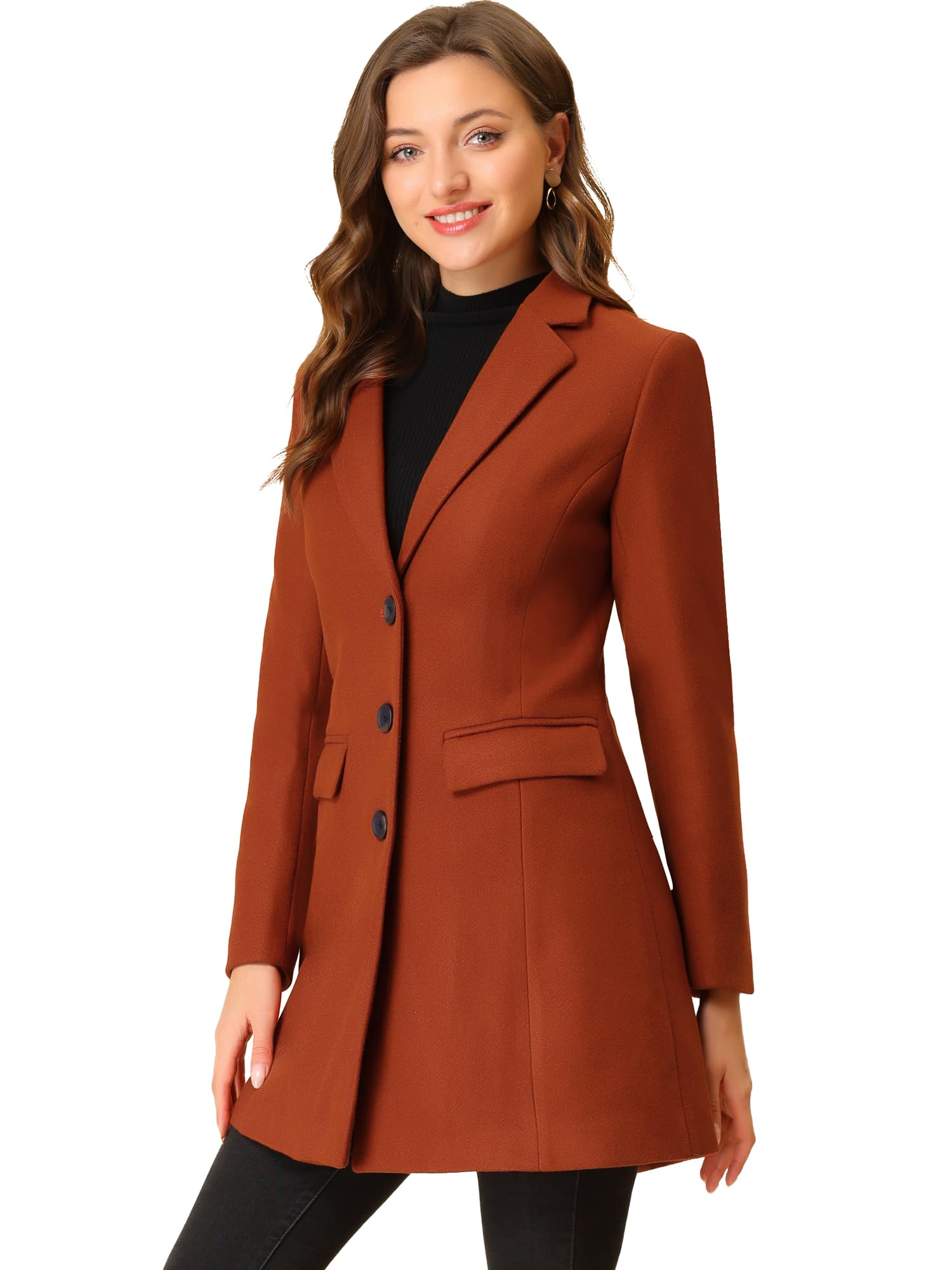 Allegra K Women's Single Breasted Peacoat Work A-line Winter Overcoat