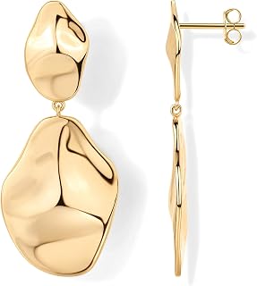 PAVOI 14K Gold Plated 925 Sterling Silver Posts Teardrop Statement Dangle Earrings | Lightweight Hammered Drop Dangle Earrings for Women, Yellow Gold, No Gemstone