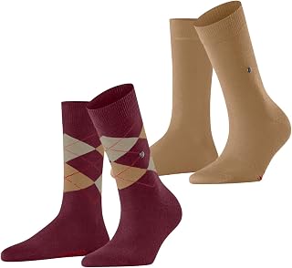 Burlington Women's Everyday Mix 2-Pack Socks Breathable Cotton Reinforced Resistant Soft Blend Plain Argyle Pattern for Everyday Wear Business Looks Multipack 2 Pairs