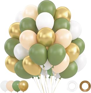 Sage Green and Gold Balloons 62pcs, Sage Green Balloons for Baby Shower