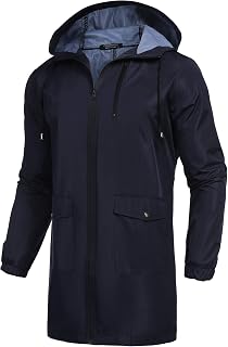COOFANDY Men's Waterproof Hooded Rain Jacket Lightweight Windproof Active Outdoor Long Raincoat US Size:XX-Large Color:Blue