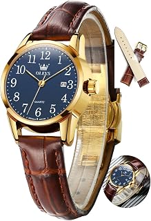 OLEVS Ladies Leather Band Quartz Date Wrist Watch