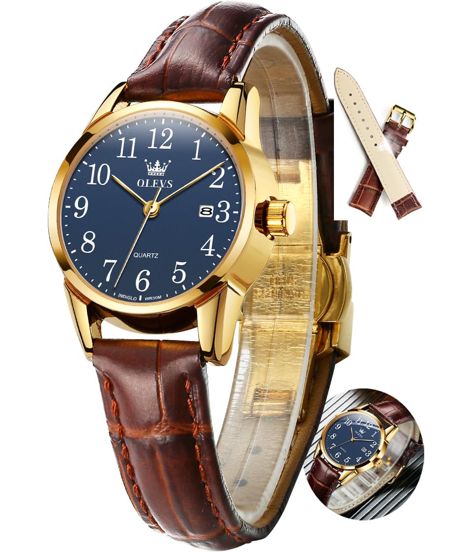 OLEVS Ladies Leather Band Quartz Date Wrist Watch