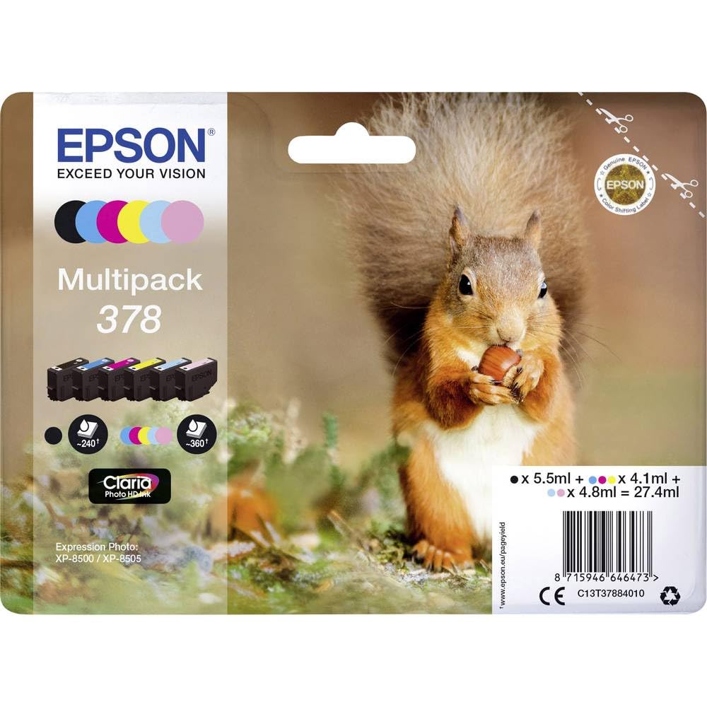 Epson 378 Squirrel Genuine Multipack, 6-colours Ink Cartridges, Claria Photo HD 