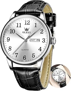 OLEVS Men Watches Easy Read Leather Analog Quartz Arabic Numerals Water Resistant Watches for Men