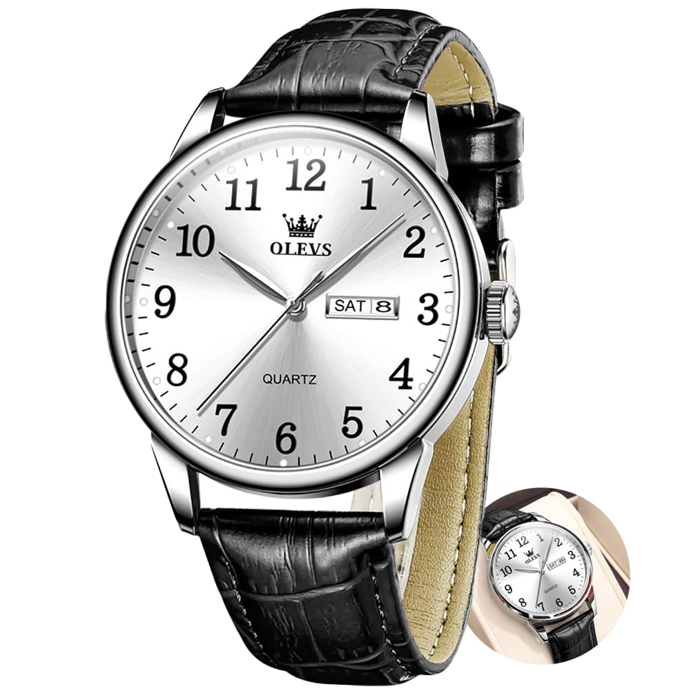 OLEVS Men Watches Easy Read Leather Analog Quartz Arabic Numerals Water Resistan