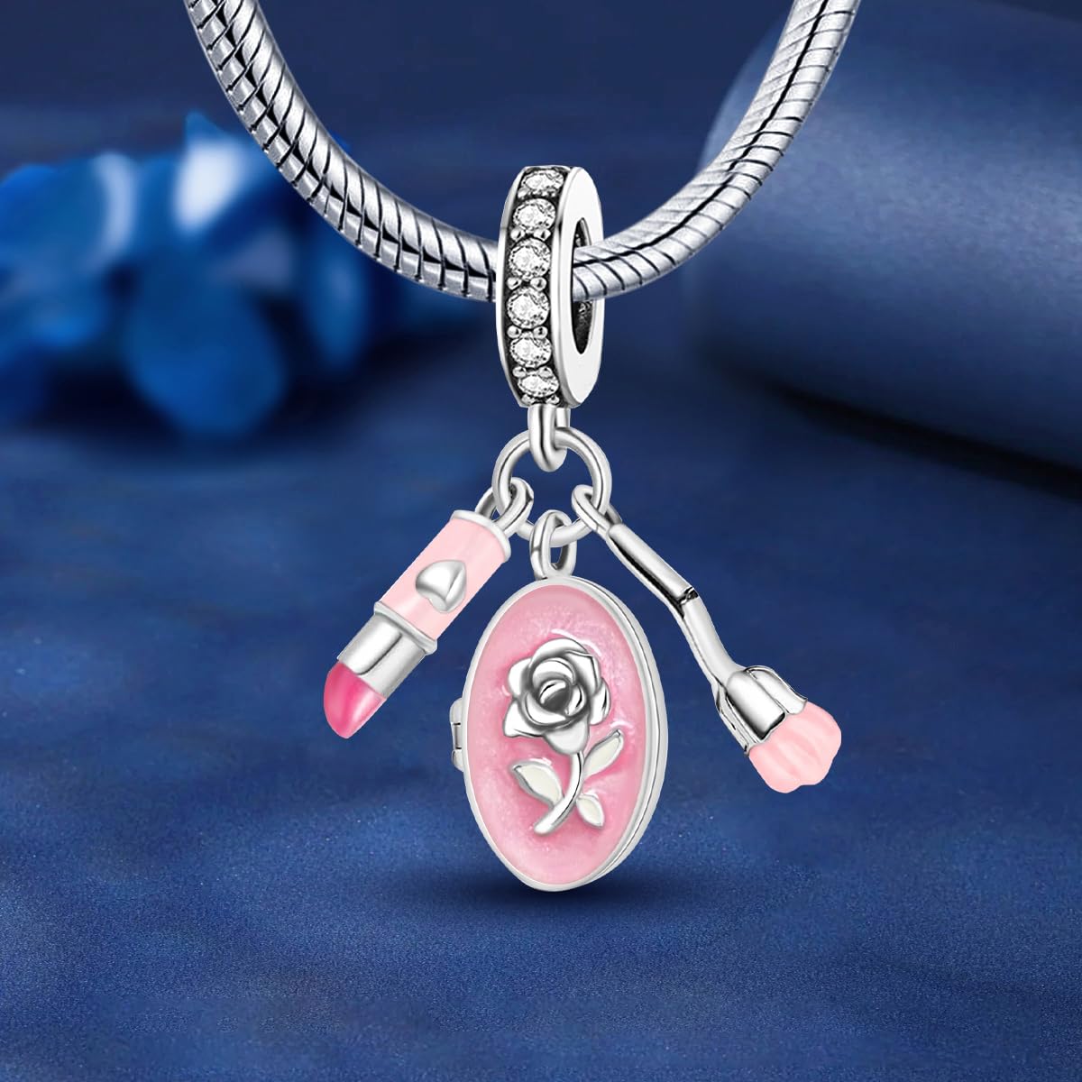 1 Piece Silver Plated Fashion Pink Makeup Series Shopping for Women Bracelets Je