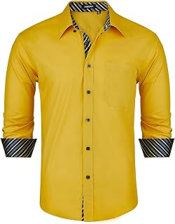 HISDERN Men's Larg Sleeve Business Shirt Regular Fit Button Down Dress Shirts with Pocket