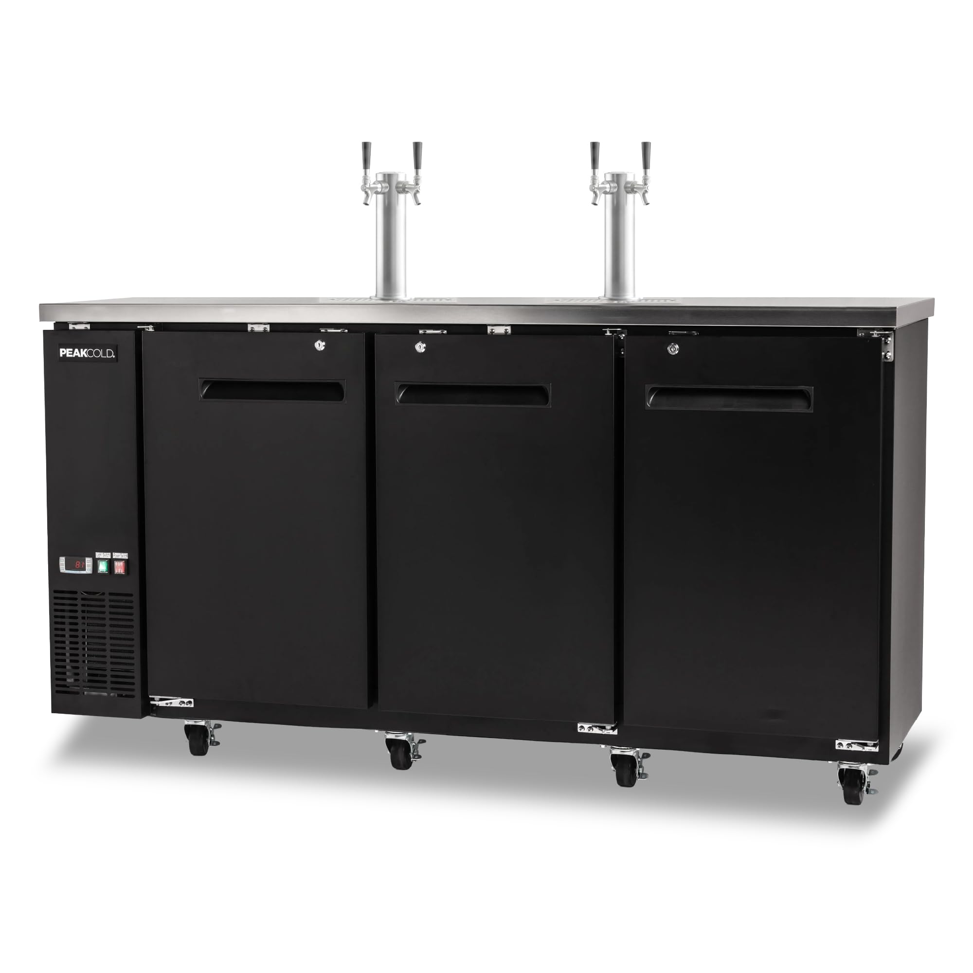 PEAKCOLD Commercial Kegerator, 72" Wide, 4 Tap Draft Beer Dispenser, 3 Door | 4 