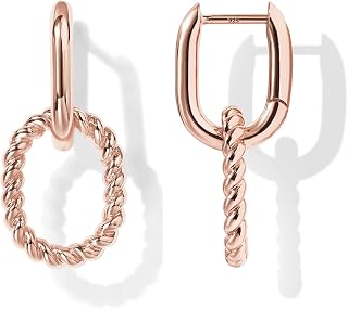 PAVOI Dangle Hoop Earrings for Women, 14K Gold Plated Convertible Paperclip