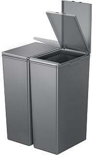 EKO Morandi Twin Pack (2 x 40L) Kitchen Bin with Touch-Top Lids, Plastic Double Bins with Recycling Stickers and Easy-Clean Finish, for Home or Office, Dark Grey