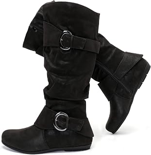 Luoika Women's Extra Wide Calf Knee High Slouchy Boots, Wide Width Tall Boots with Flat Heel Side Zip