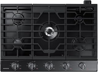 SAMSUNG 30" Built In Smart Gas Cooktop with Illuminated Knobs, 5 Burners, Black Stainless Steel, NA30N6555TG/AA