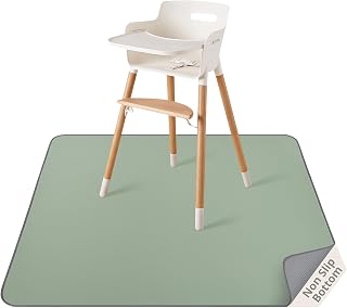 Blissful Diary Baby Splat Mat for Under High Chair, 50.4 x 50.4 Inch Wipeable Splash Mat, Waterproof and Washable, Anti-Slip Floor Protector, Sage Green