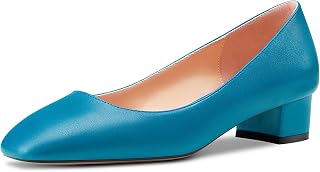 HEUIVZAR Women's Heel Heel Pumps Square Toe Kitten Bottom Chunky Block Heel Slip-on Matte Dress Shoes Bride Holiday 3.5CM