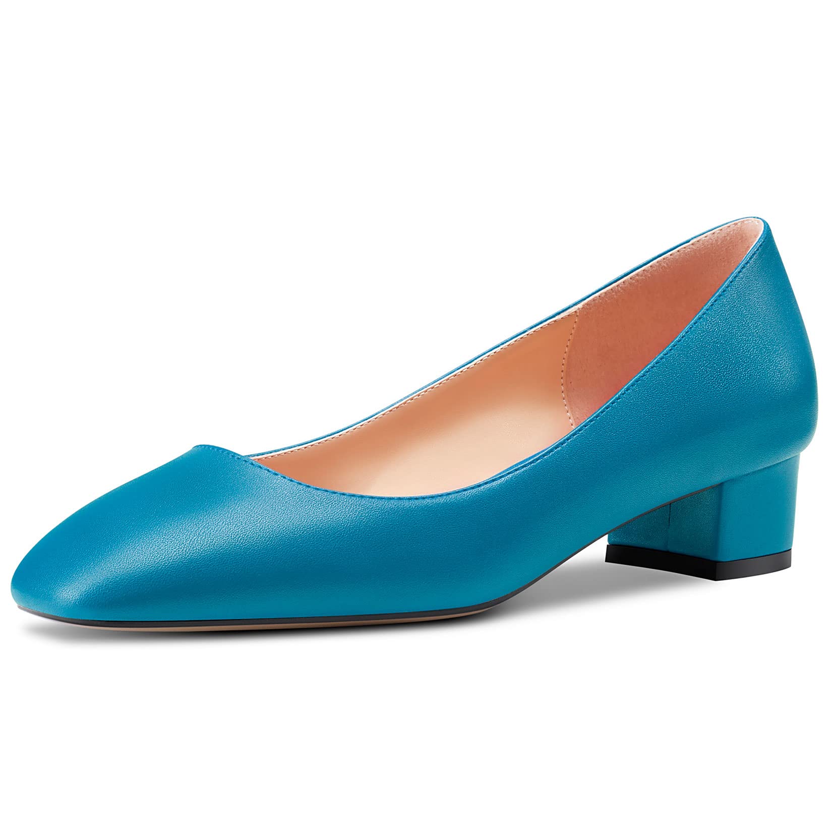 HEUIVZAR Women's Heel Heel Pumps Square Toe Kitten Bottom Chunky Block Heel Slip
