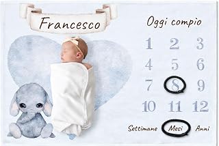 Meilenstein Baby Blanket with Any Name, Animal and Pattern Colour, Baby Blanket, Monthly Blanket in Italian